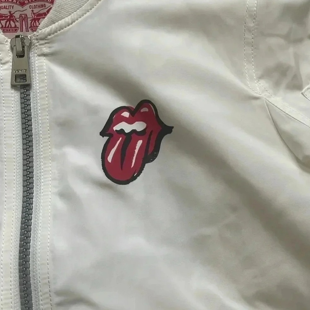 Levi's White Bomber Jacket With Red Patch - image 3